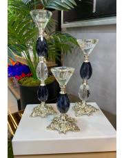 3 lü kiristal şamdan gümüş ayak gri