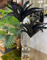 2 katlı kristal ayak gümüş doğal tüy siyah