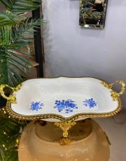 oval derin ayaklı servis tabağı gold
