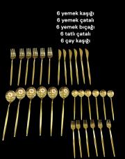 30 parça çatal bıçak kaşık takımı gold