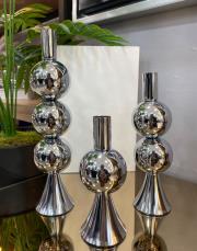 3 lü bogumlu şamdan seti gümüş