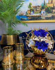 sepet çiçek ve 2 li mumluk seti gold