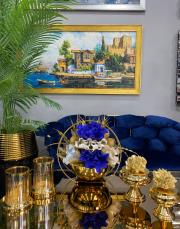 sepet çiçek 2 li mumluk ve 2 li şekerlik gold