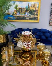 sepet çiçek kristal şekerlik ve mumluk seti gold