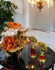 at saksı ve 2 li dekor yaprak gold