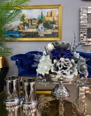 kulp saksı çiçek arajmanı ve 2 li mumluk gümüş