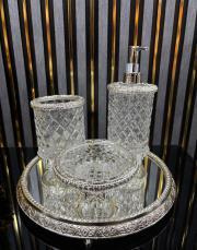 4 lü cam banyo seti gümüş