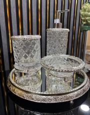 4 lü cam banyo seti gümüş 2