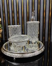 4 lü cam banyo seti gümüş 3