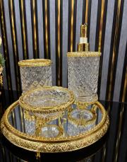 4 lü cam banyo seti altın 3