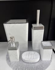 kare mermer görünümlü banyo seti mika gümüş