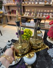 üfleme cam tepsili yağlık takımı gold