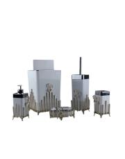 kare japon güllü gümüş mika banyo seti beyaz