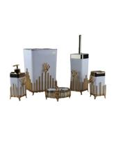 kare japon güllü gold mika banyo seti beyaz