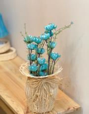 rattan vazo ve 3 adet gelincik mavi