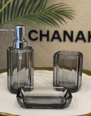 3 parça akrilik sıvı sabunluk seti füme