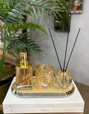 kristal  4 parça banyo seti altın