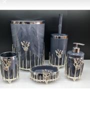 gümüş japon gül mika klozet seti 5 parça gri