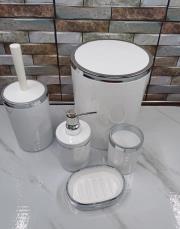 mika 5 li banyo seti gümüş şerit beyaz