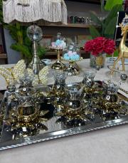 papatya kristal titanyum kaplama çay seti gold