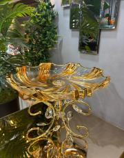 lüks cam yuvarlak dalgalı  sunumluk altın