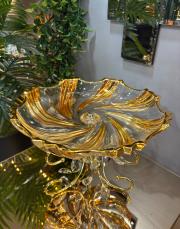 lüks cam yuvarlak dalgalı  sunumluk altın 2