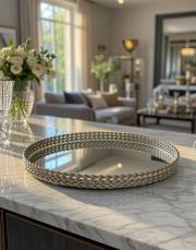 halat zincir dekor tepsi 30 cm gümüş