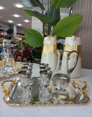 zemzem seti cam altın dekorlu tepsi dahildir gümüş