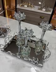 kristal şamdan ayaklı lotus 3 lü gümüş 2