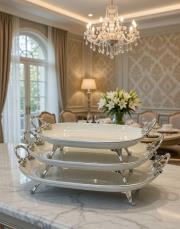 3 boy oval porselen sunum gümüş