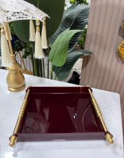 pleksi pirinç bilye kulp tek kişilik tepsi bordo