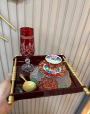 pleksi pirinç bilye kulp tek kişilik tepsi bordo 2