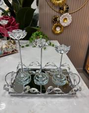 kombin kristal şamdan ve tepsi gümüş