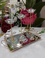 kombin kristal şamdan ve tepsi bronz