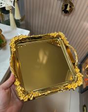 çiçek ayaklı kare tepsi 6 lı gold