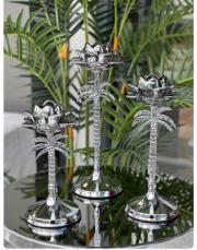 3 lü lotus palmiye şamdan füme