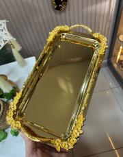 çiçekli ayaklı dikdörtgen tepsi 6 lı gold