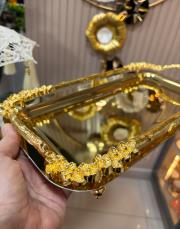 çiçekli ayaklı dikdörtgen tepsi 6 lı gold 2