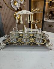 yaprak çay seti tepsili komple set gümüş