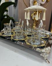 yaprak çay seti tepsili komple set gümüş 2