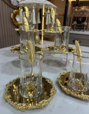 yaprak çay seti 18 parça gold