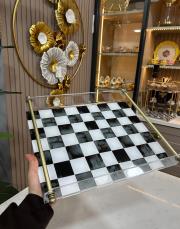 damalı büyük çay tepsisi pleksi 