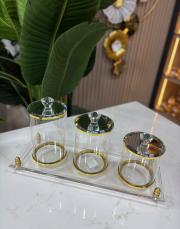 kristal kavonoz seti ve pleksi stand gold 2