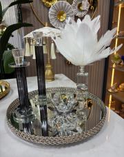 tepsi & 2 li şamdan& lotus &tüy gümüş