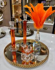 tepsi & 2 li şamdan& lotus &tüy altın