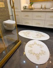 maraş işi banyo paspas seti 2 li kombin gold 3