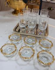 12 li set kristal bardak ve lokumluk gold
