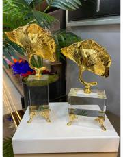 2 li yaprak kristal obje altın